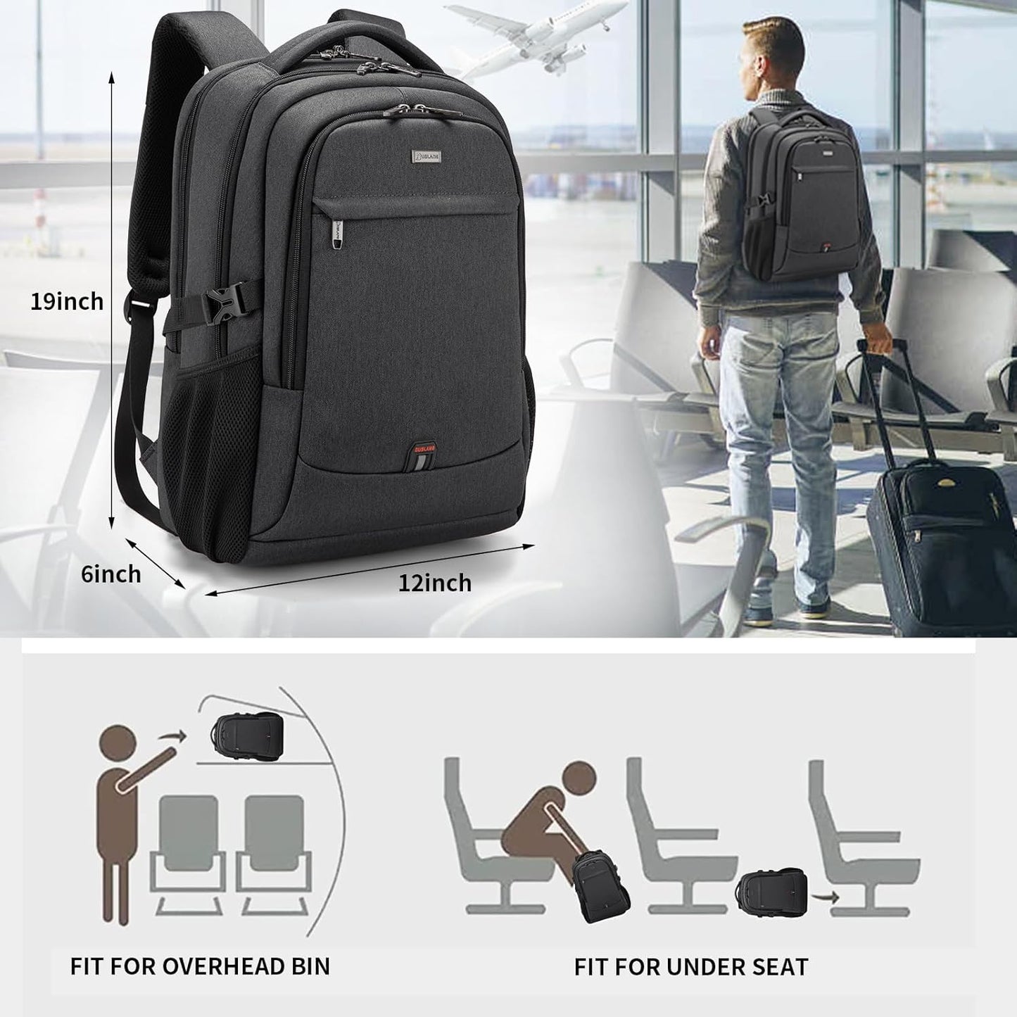 Mochila de Viaje Resistente al Agua para Laptop con Puerto USB y Almacenamiento Organizado