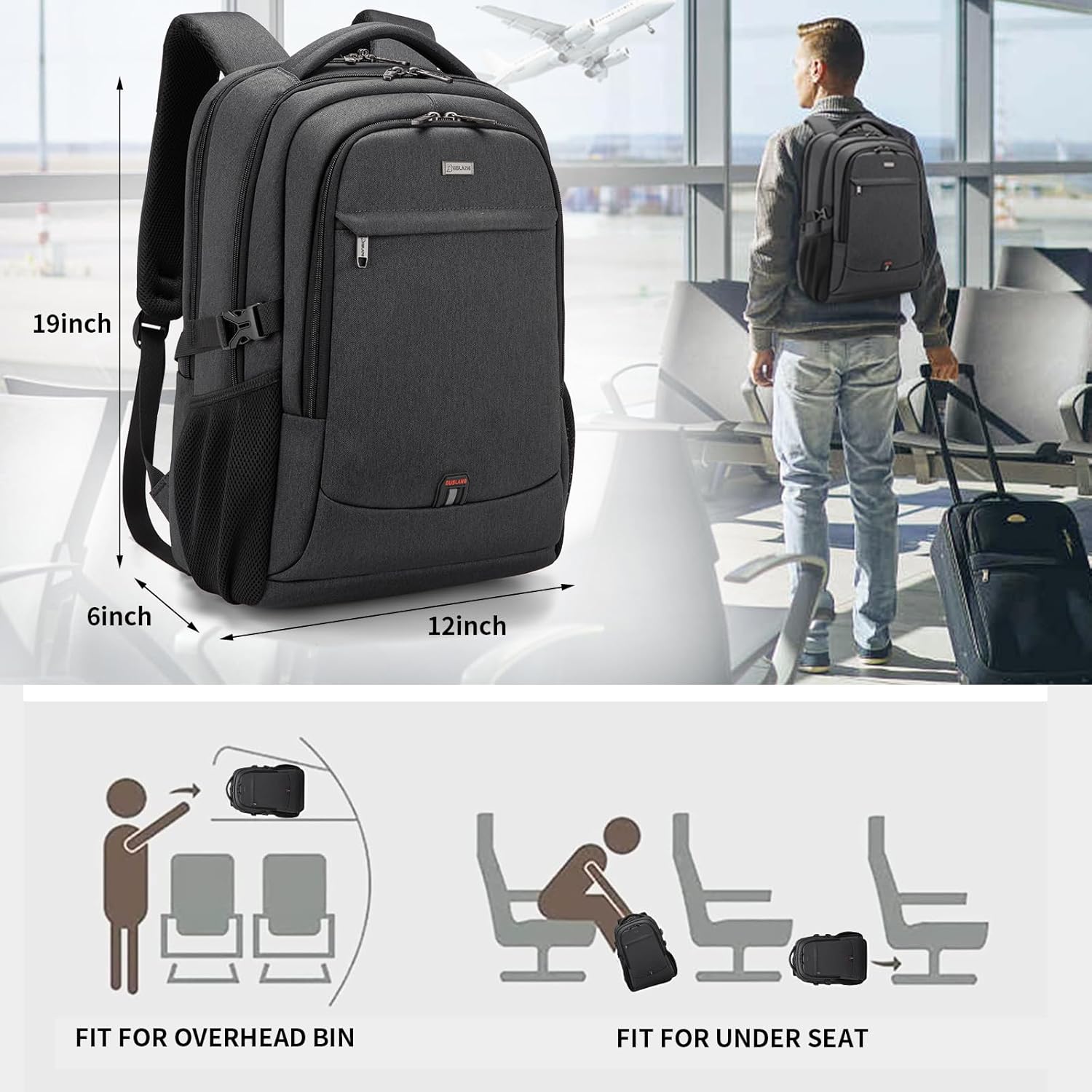 Mochila de Viaje Resistente al Agua para Laptop con Puerto USB y Almacenamiento Organizado