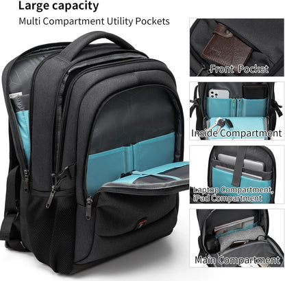 Mochila de Viaje Resistente al Agua para Laptop con Puerto USB y Almacenamiento Organizado