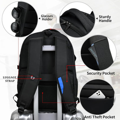 Mochila de Viaje Resistente al Agua para Laptop con Puerto USB y Almacenamiento Organizado