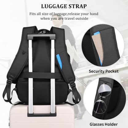 Mochila de Viaje Resistente al Agua para Laptop con Puerto USB y Almacenamiento Organizado