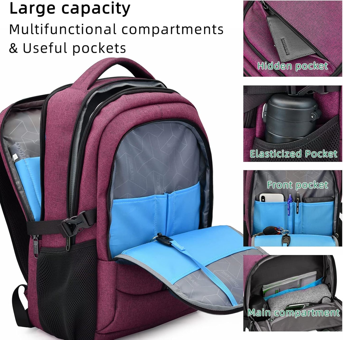 Mochila de Viaje Resistente al Agua para Laptop con Puerto USB y Almacenamiento Organizado