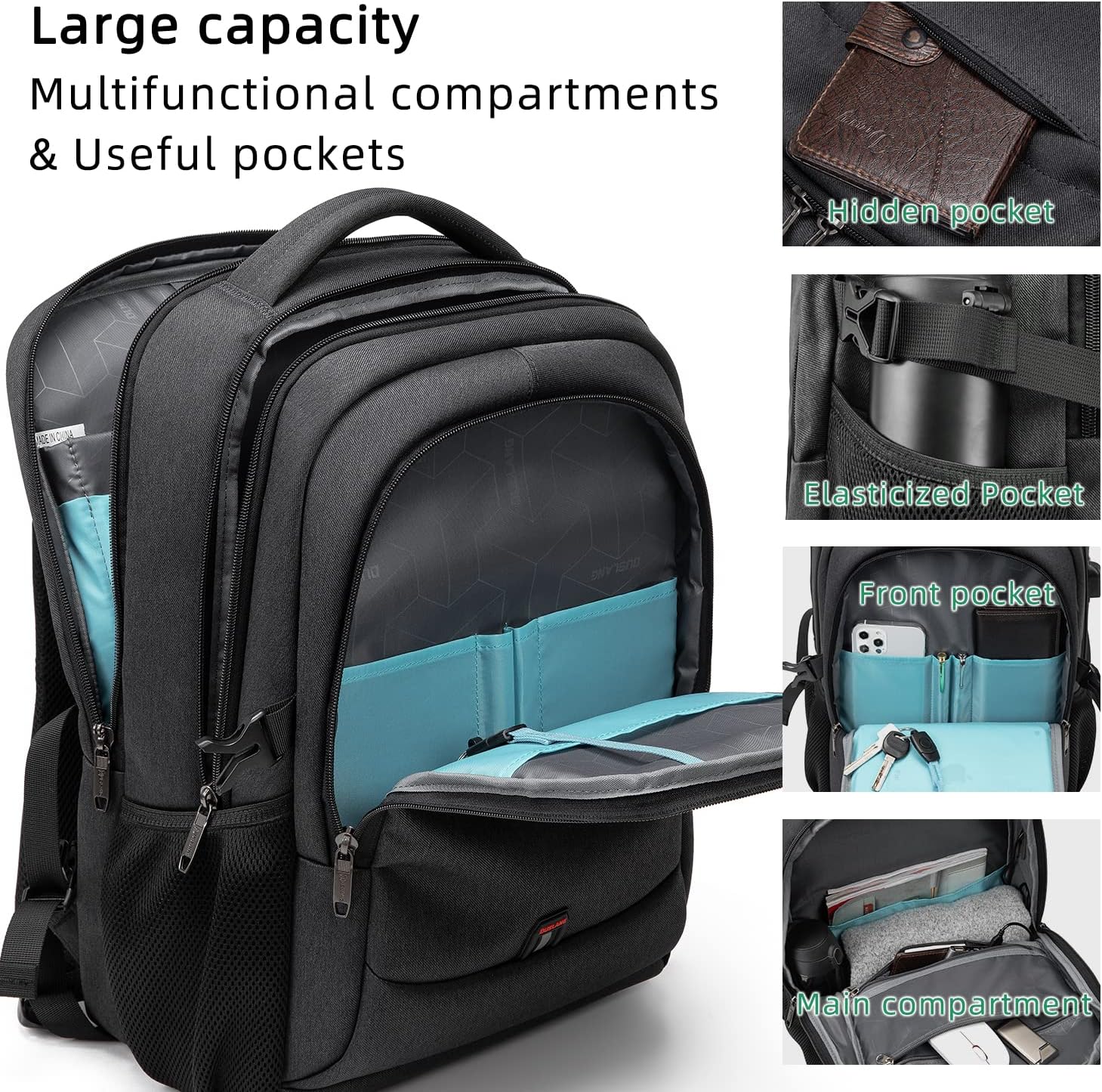 Mochila de Viaje Resistente al Agua para Laptop con Puerto USB y Almacenamiento Organizado