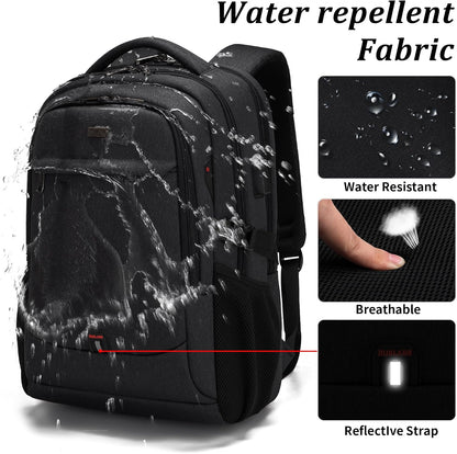 Mochila de Viaje Resistente al Agua para Laptop con Puerto USB y Almacenamiento Organizado