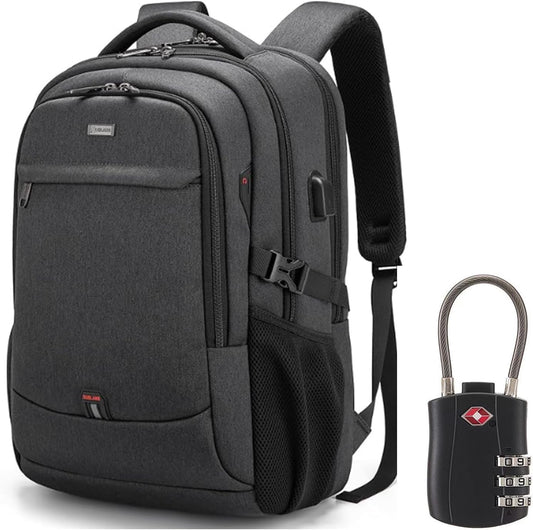 Mochila de Viaje Resistente al Agua para Laptop con Puerto USB y Almacenamiento Organizado