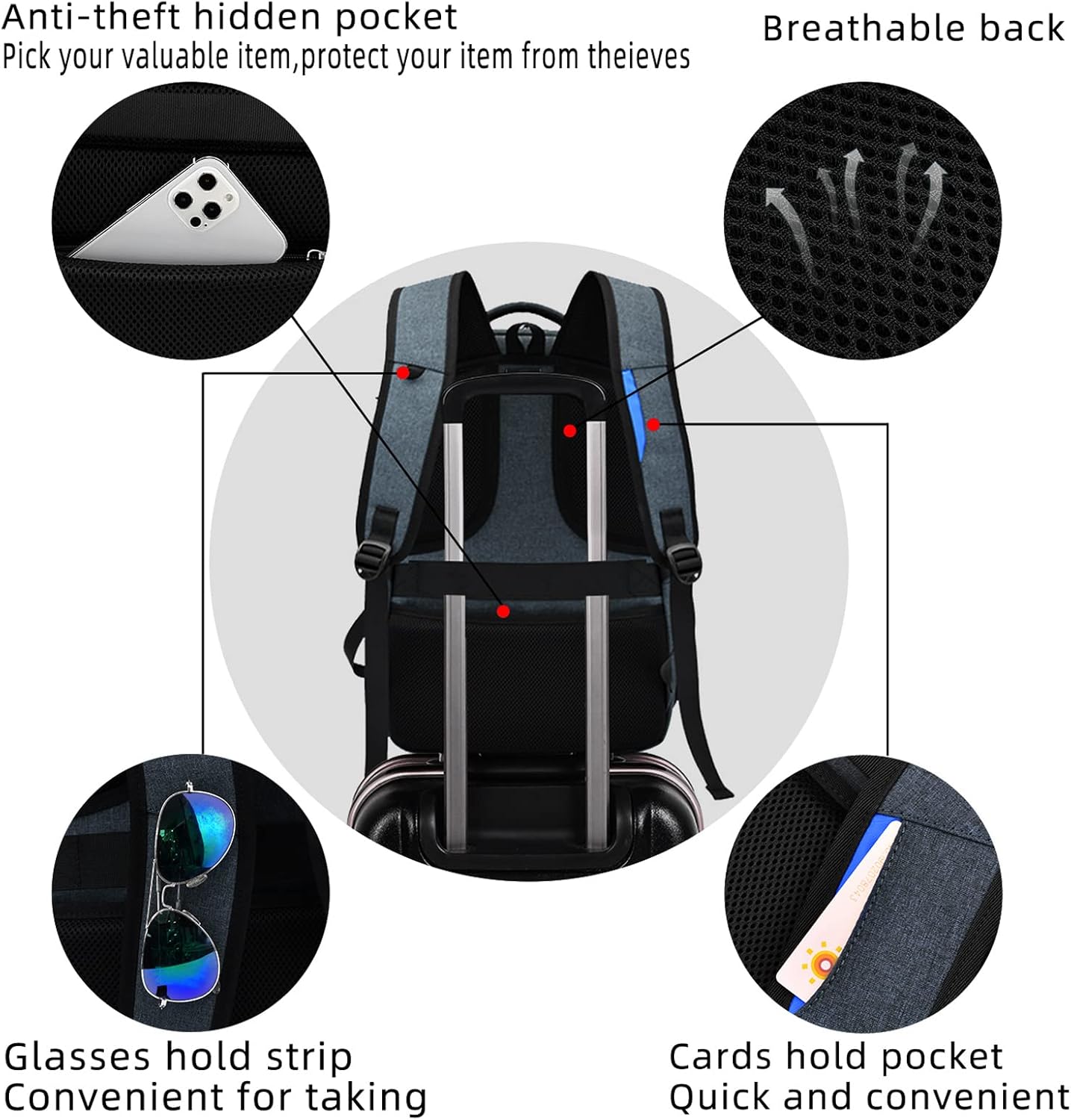 Mochila de Viaje Resistente al Agua para Laptop con Puerto USB y Almacenamiento Organizado