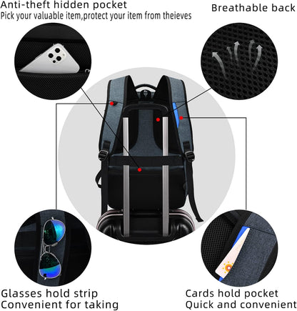 Mochila de Viaje Resistente al Agua para Laptop con Puerto USB y Almacenamiento Organizado
