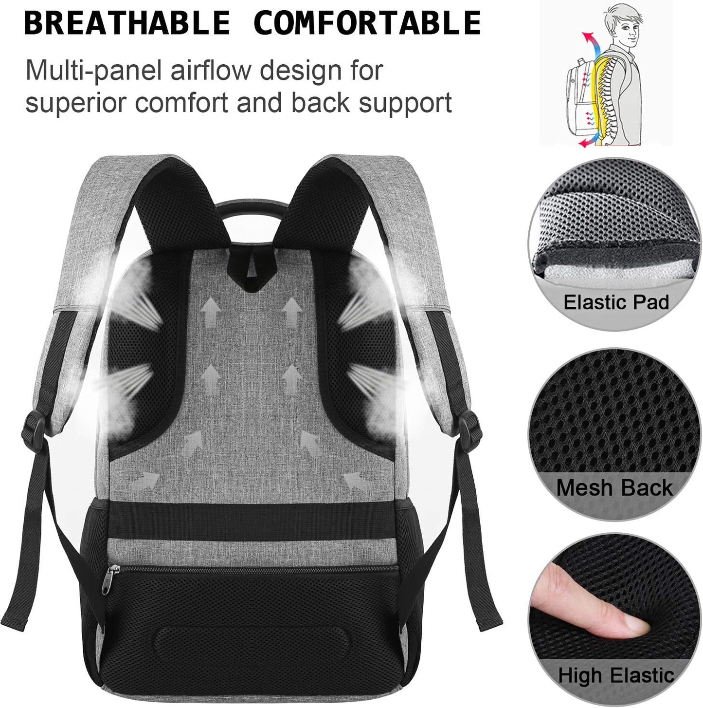 Mochila delgada antirrobo para laptop con puerto de carga USB