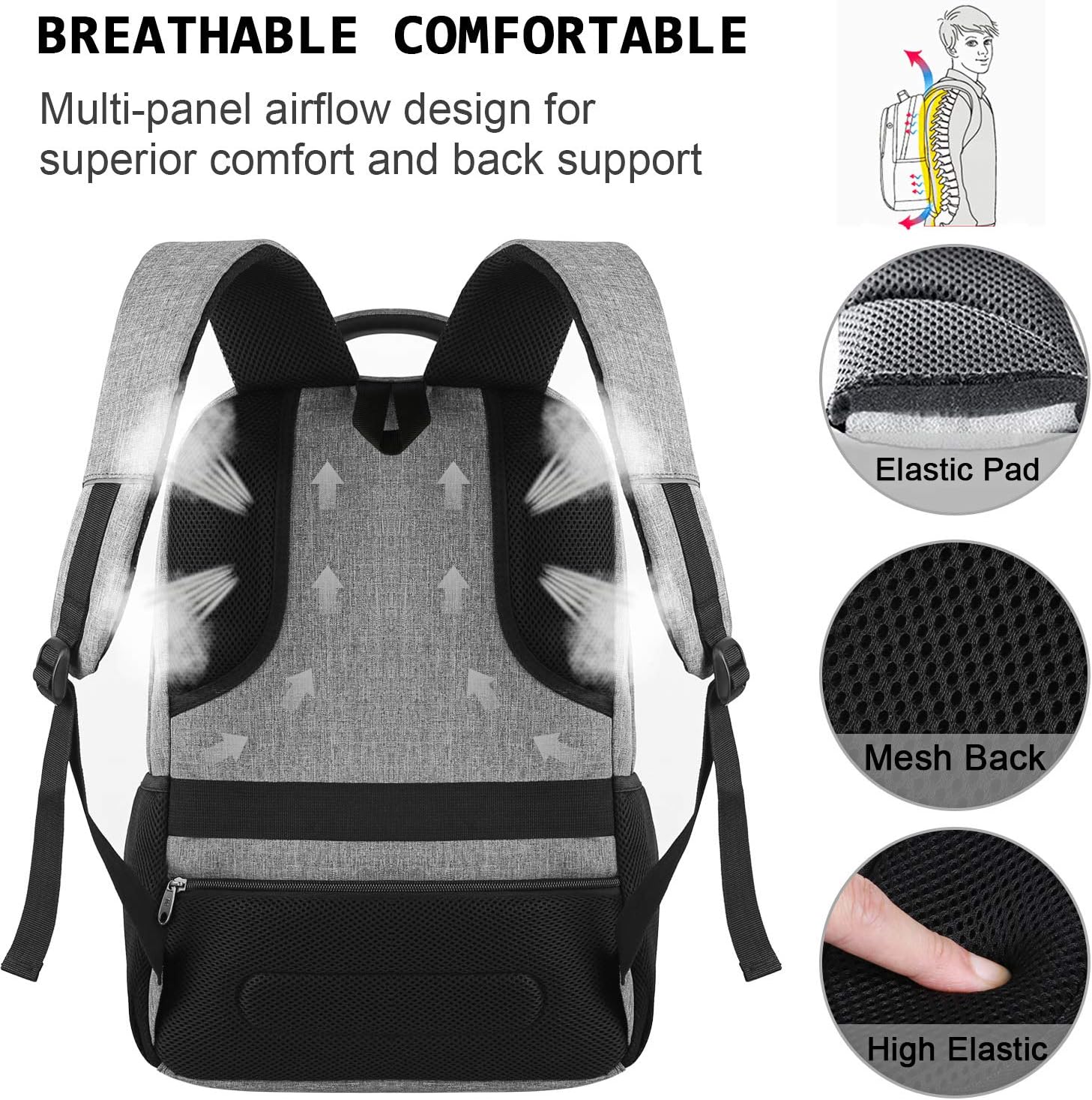Mochila delgada antirrobo para laptop con puerto de carga USB