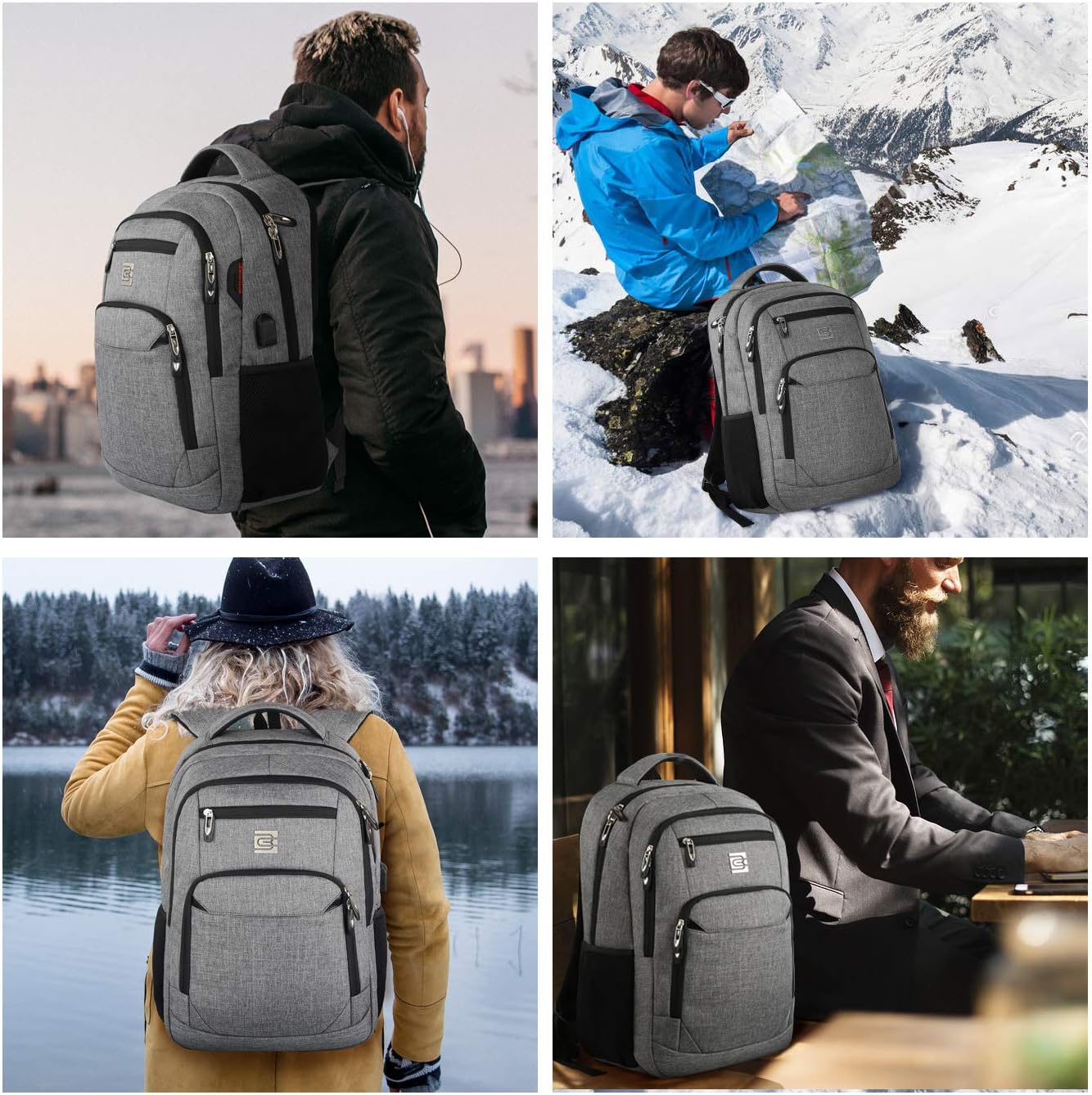 Mochila delgada antirrobo para laptop con puerto de carga USB