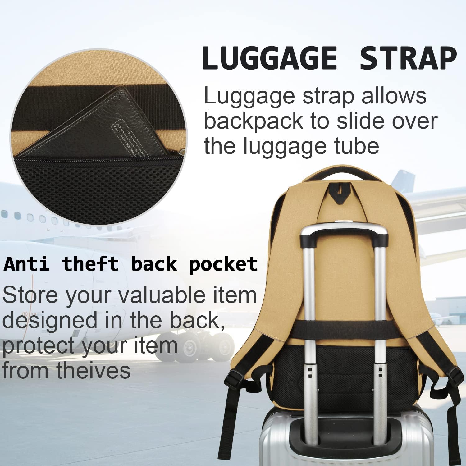 Mochila delgada antirrobo para laptop con puerto de carga USB