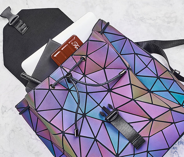 Mochila Geométrica Reflectante que Cambia de Color para Mujeres