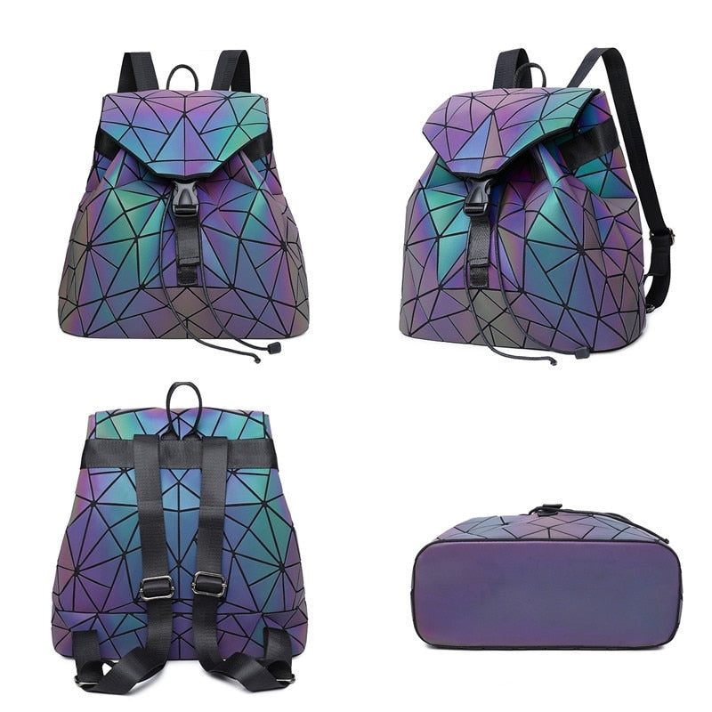 Mochila Geométrica Reflectante que Cambia de Color para Mujeres