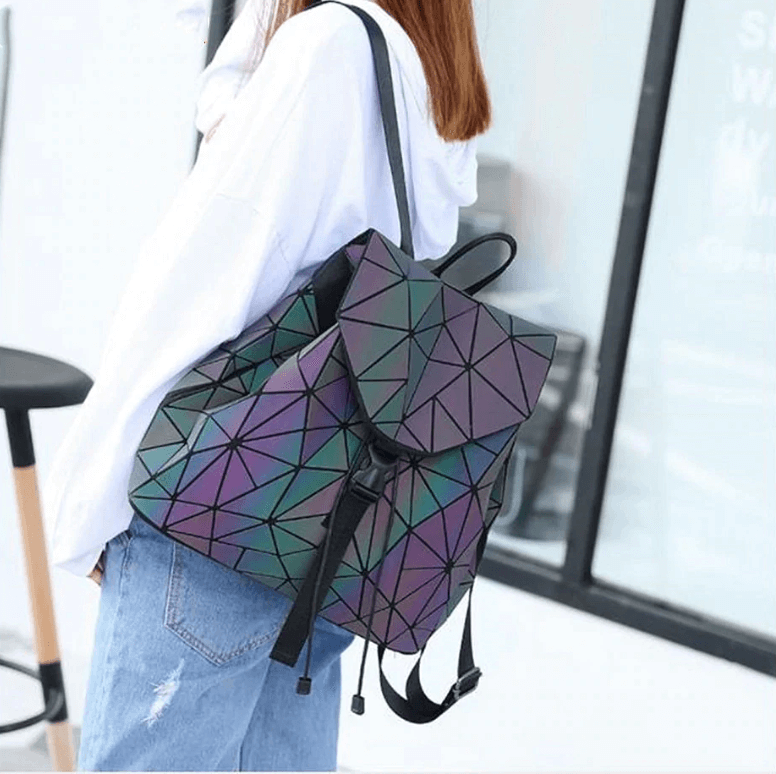 Mochila Geométrica Reflectante que Cambia de Color para Mujeres