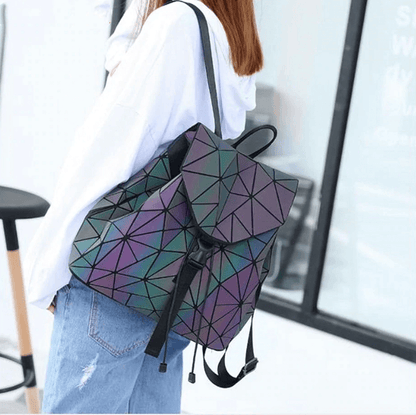 Mochila Geométrica Reflectante que Cambia de Color para Mujeres