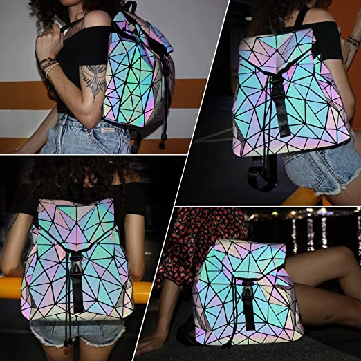 Mochila Geométrica Reflectante que Cambia de Color para Mujeres
