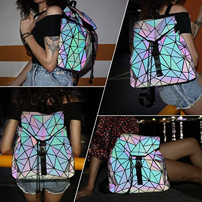Mochila Geométrica Reflectante que Cambia de Color para Mujeres