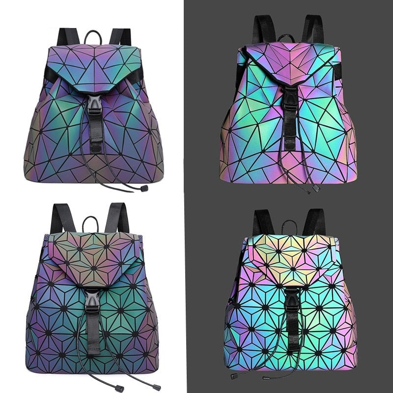 Mochila Geométrica Reflectante que Cambia de Color para Mujeres