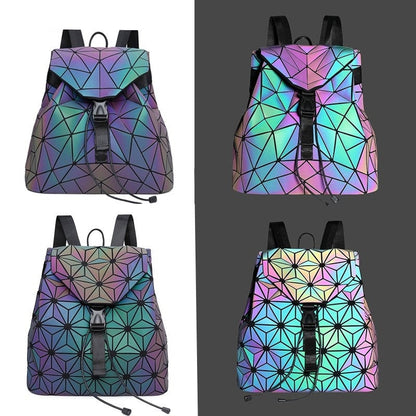 Mochila Geométrica Reflectante que Cambia de Color para Mujeres