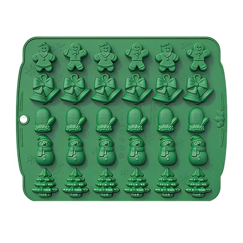 Moldes antiadherentes navideños para galletas con formas de Papá Noel, muñeco de nieve y árbol