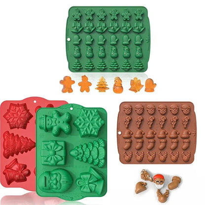 Moldes antiadherentes navideños para galletas con formas de Papá Noel, muñeco de nieve y árbol