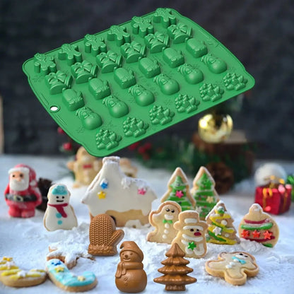 Moldes antiadherentes navideños para galletas con formas de Papá Noel, muñeco de nieve y árbol