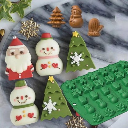 Moldes antiadherentes navideños para galletas con formas de Papá Noel, muñeco de nieve y árbol