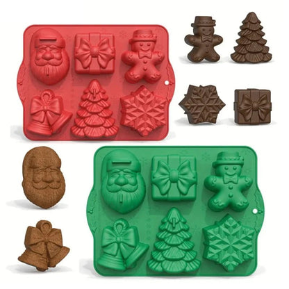 Moldes antiadherentes navideños para galletas con formas de Papá Noel, muñeco de nieve y árbol