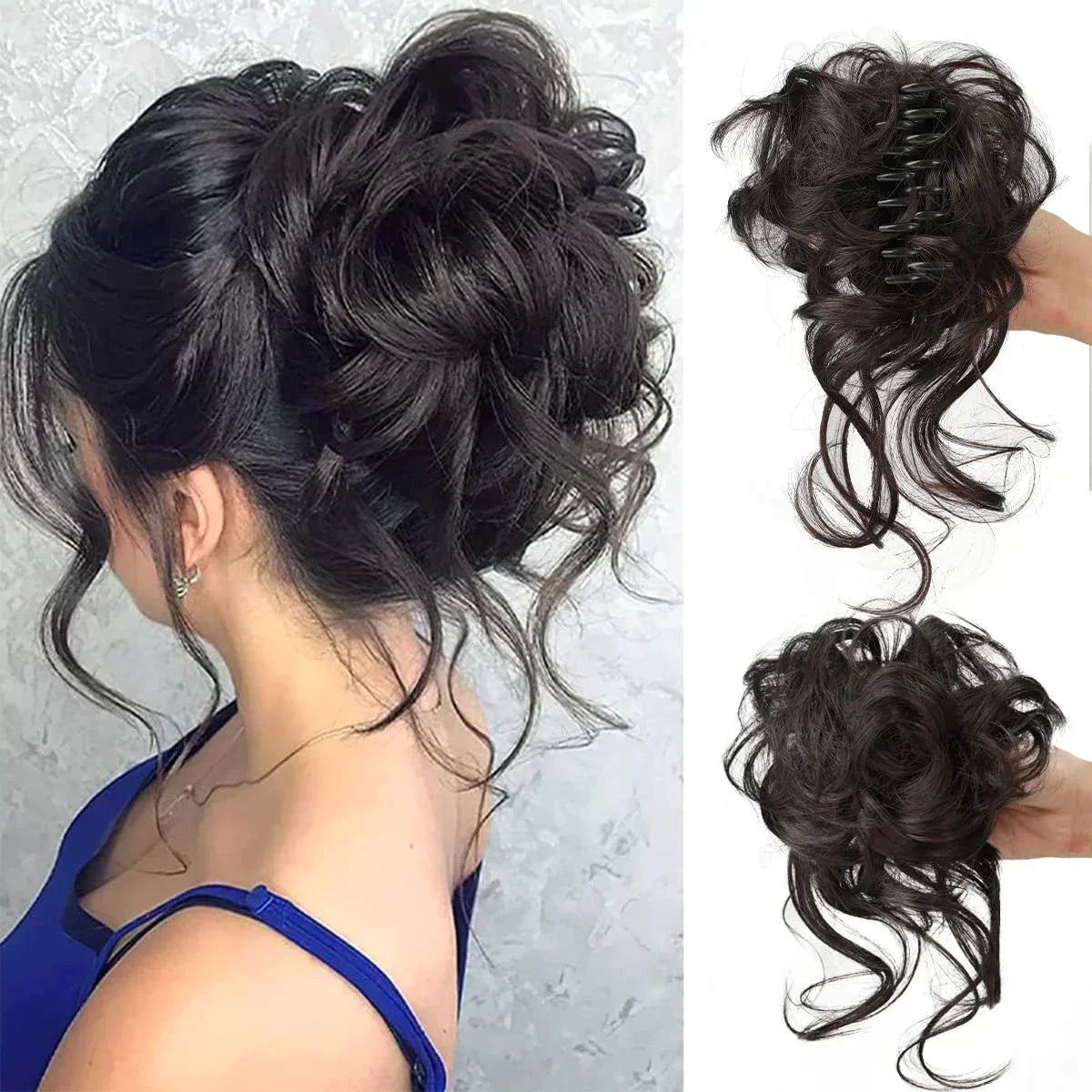Moño de pelo rizado con pinza – Extensión de postizo con volumen y aspecto natural