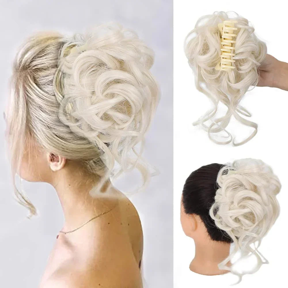 Moño de pelo rizado con pinza – Extensión de postizo con volumen y aspecto natural