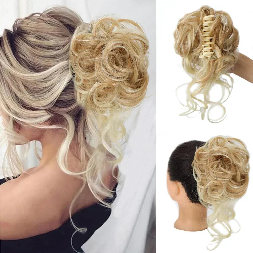 Moño de pelo rizado con pinza – Extensión de postizo con volumen y aspecto natural