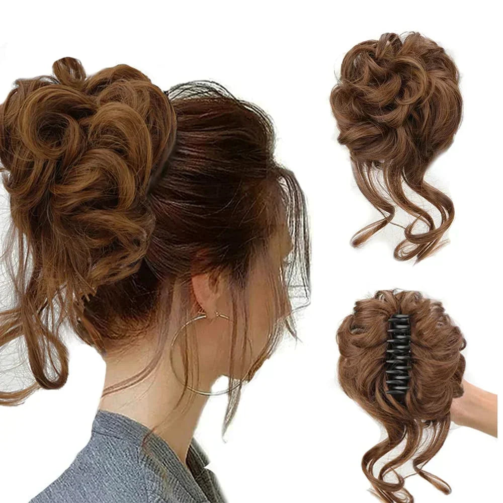 Moño de pelo rizado con pinza – Extensión de postizo con volumen y aspecto natural