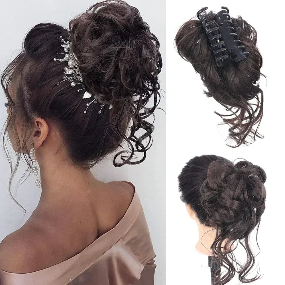 Moño de pelo rizado con pinza – Extensión de postizo con volumen y aspecto natural