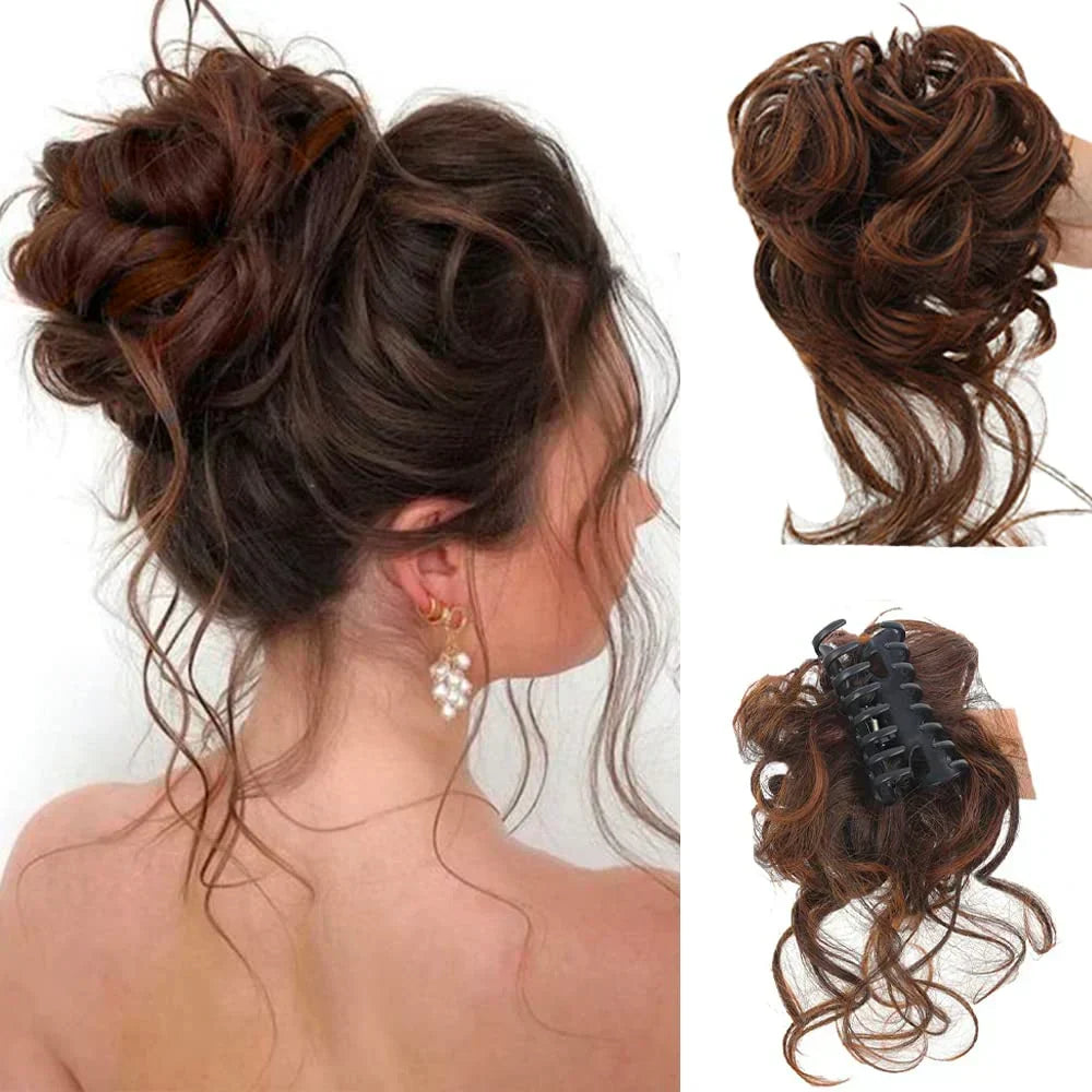 Moño de pelo rizado con pinza – Extensión de postizo con volumen y aspecto natural