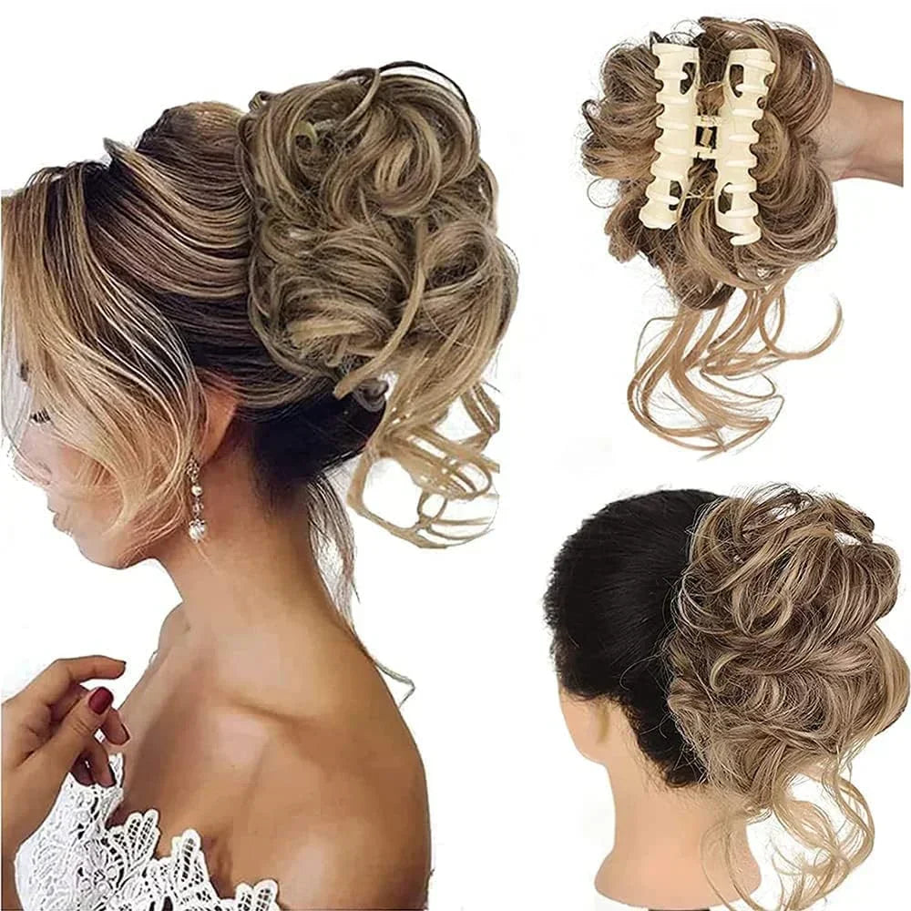 Moño de pelo rizado con pinza – Extensión de postizo con volumen y aspecto natural