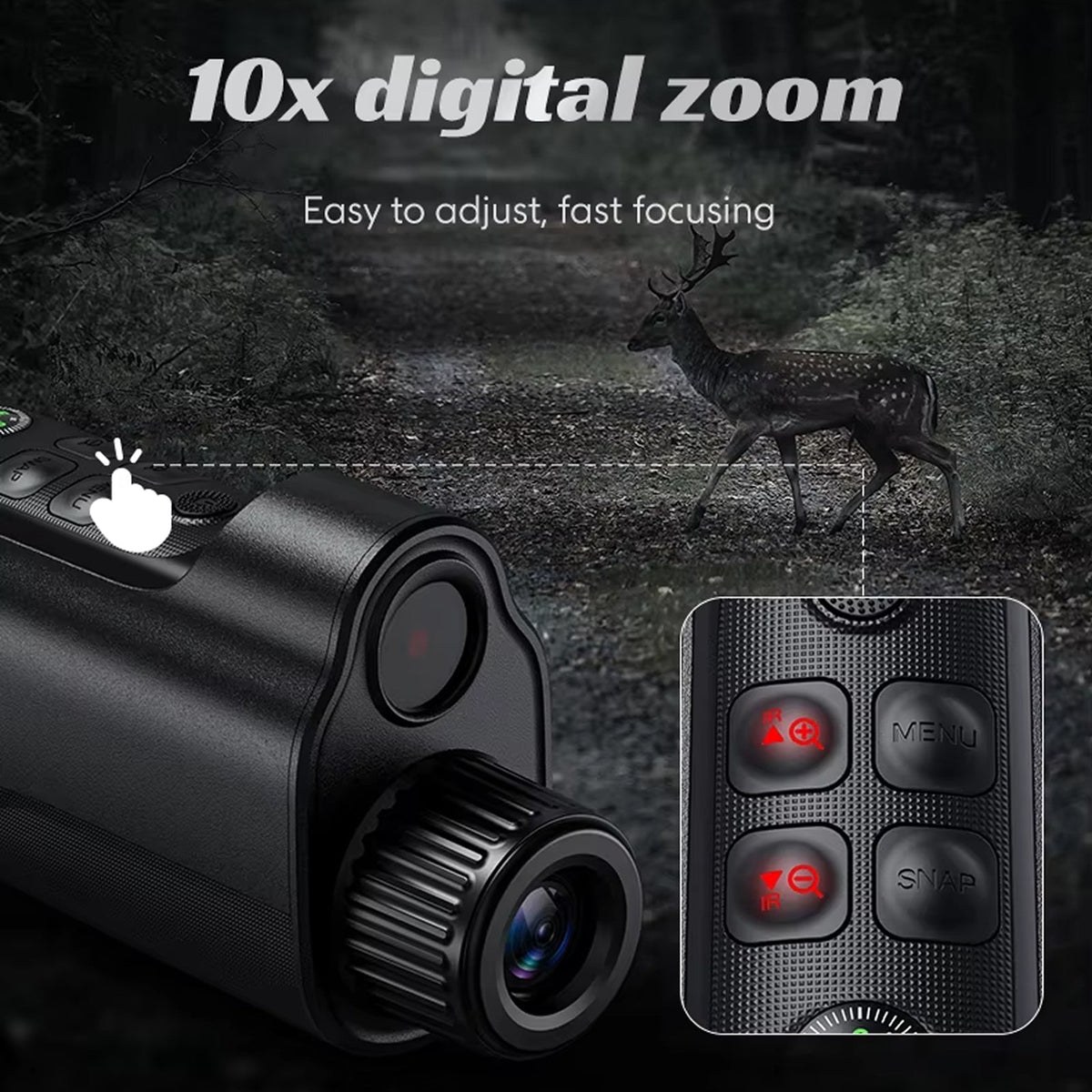 Monocular térmico HD 1080P con alcance de 800 m, zoom digital de 10x e iluminador infrarrojo de 5 W