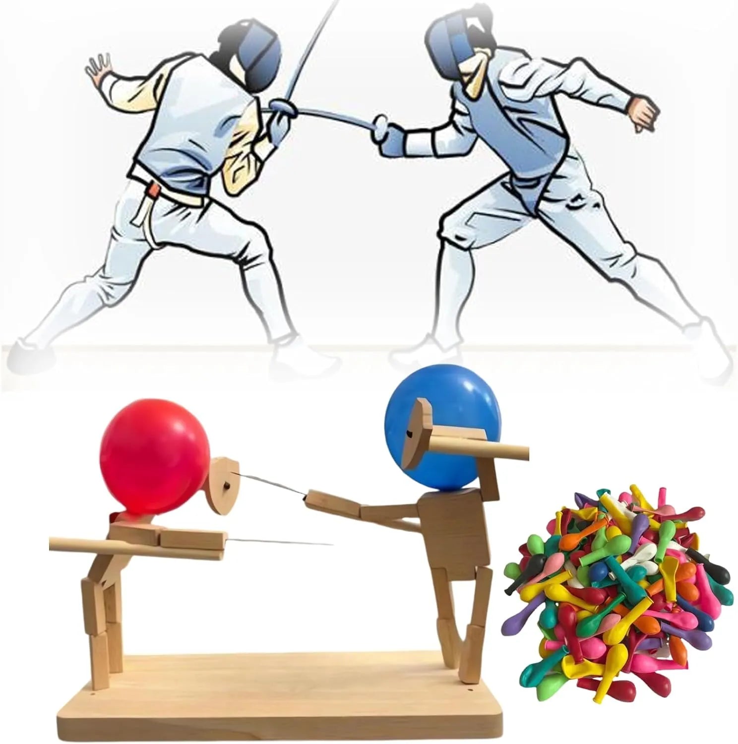 Muñecos Luchadores de Madera con Cabezas de Globo Hechos a Mano