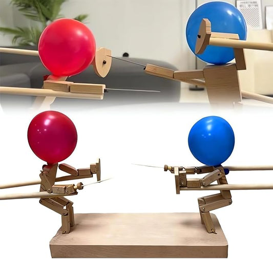 Muñecos Luchadores de Madera con Cabezas de Globo Hechos a Mano