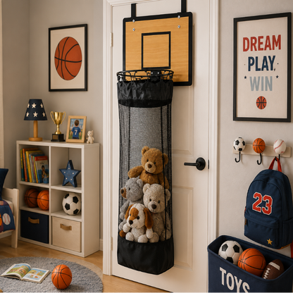 Organizador colgante con diseño de canasta de baloncesto para ropa y juguetes