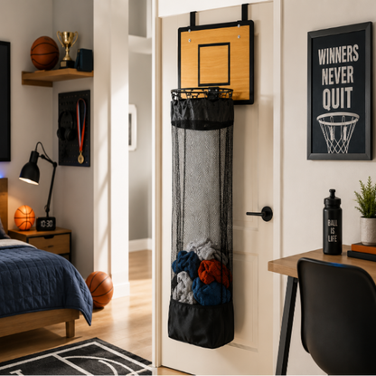 Organizador colgante con diseño de canasta de baloncesto para ropa y juguetes