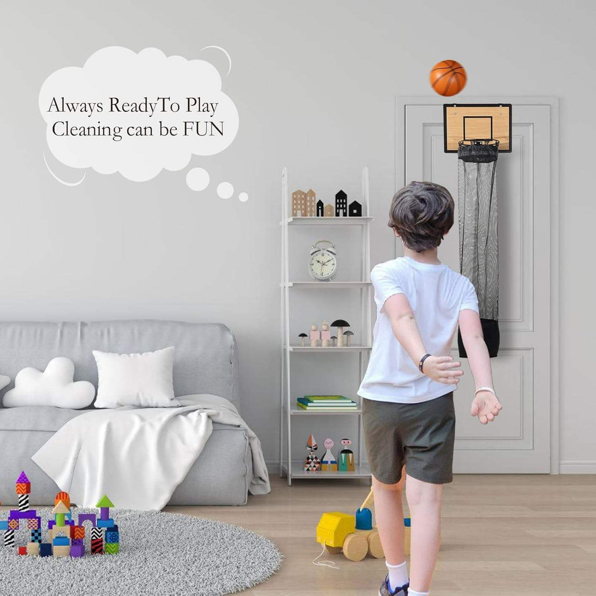Organizador colgante con diseño de canasta de baloncesto para ropa y juguetes