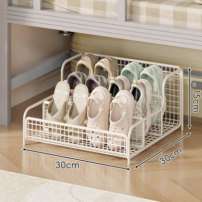 Organizador de cajón para almacenamiento de zapatos para debajo de la cama, compacto, apilable, de malla metálica con múltiples compartimentos