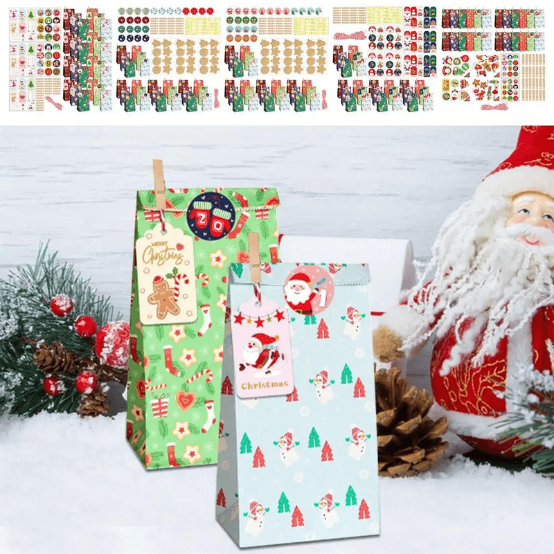 Pack de 24 bolsas navideñas para regalo multicolores con diseños festivos