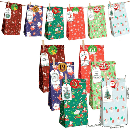 Pack de 24 bolsas navideñas para regalo multicolores con diseños festivos