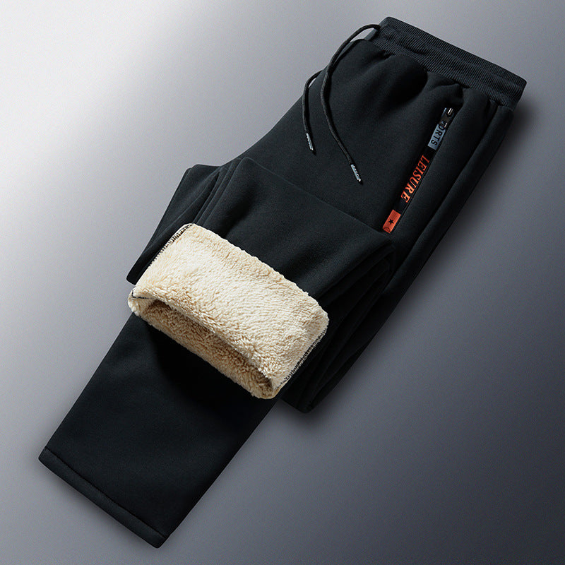 Pantalón de chándal térmico de invierno para hombre con forro polar, cintura elástica y bolsillos con cremallera