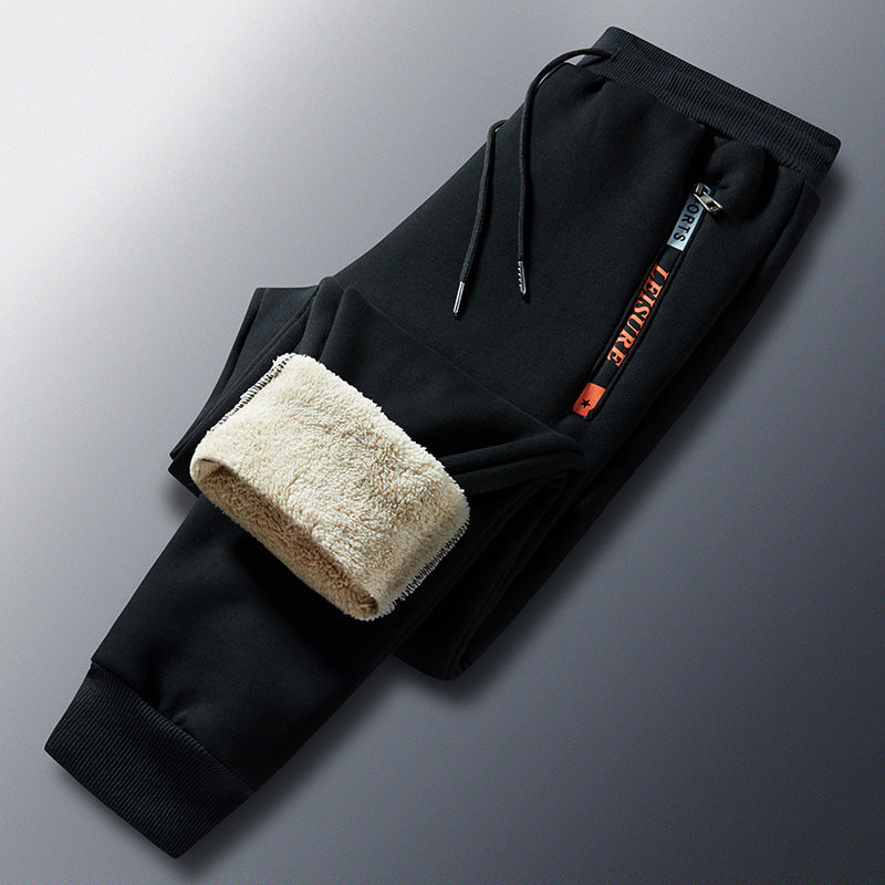 Pantalón de chándal térmico de invierno para hombre con forro polar, cintura elástica y bolsillos con cremallera
