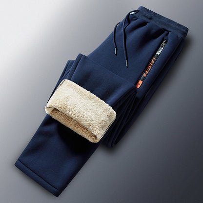 Pantalón de chándal térmico de invierno para hombre con forro polar, cintura elástica y bolsillos con cremallera
