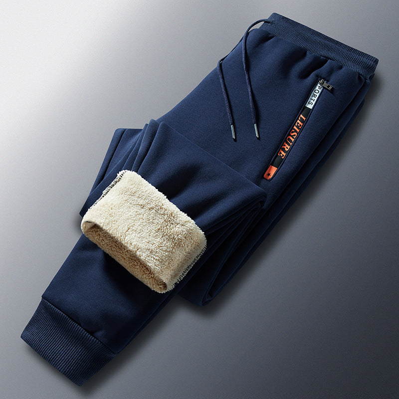 Pantalón de chándal térmico de invierno para hombre con forro polar, cintura elástica y bolsillos con cremallera