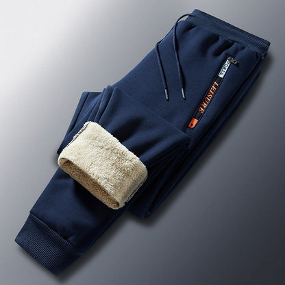 Pantalón de chándal térmico de invierno para hombre con forro polar, cintura elástica y bolsillos con cremallera