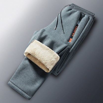 Pantalón de chándal térmico de invierno para hombre con forro polar, cintura elástica y bolsillos con cremallera